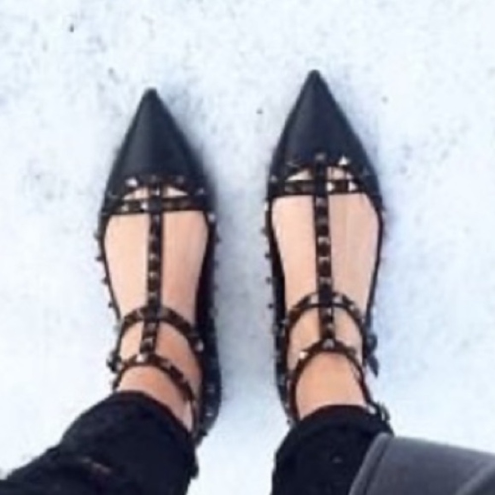 Valentino Garavani Noir signature studded caged flats
